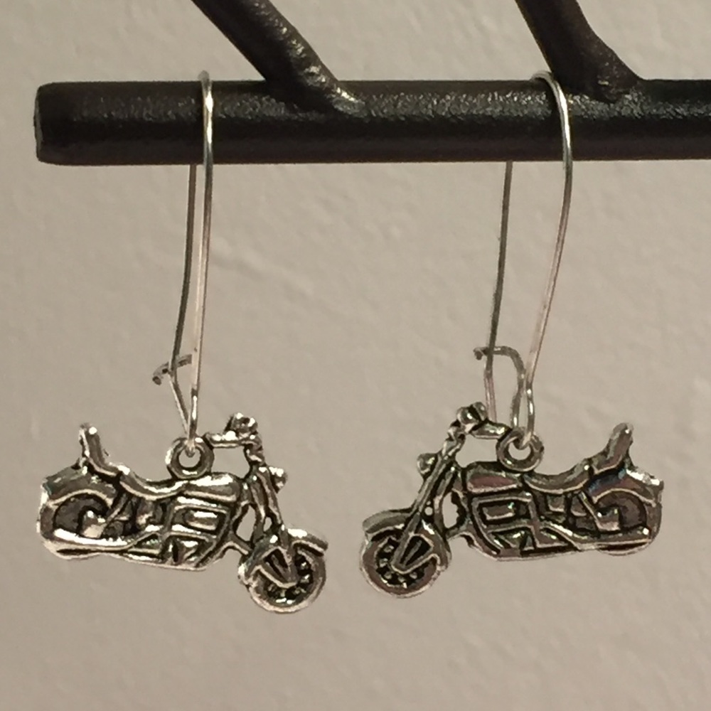 4/$15 ~ Silver motorcycle charm earrings